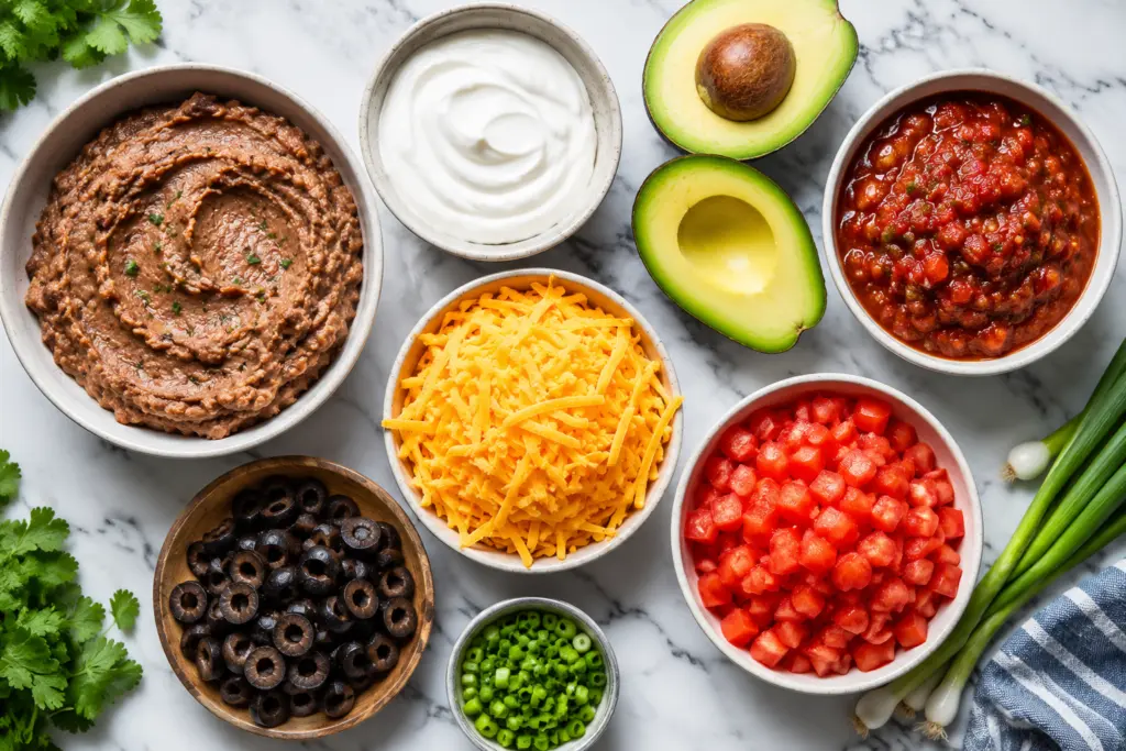 Delicious 7 layer taco dip Recipe 2 Fresh ingredients for a 7-layer taco dip