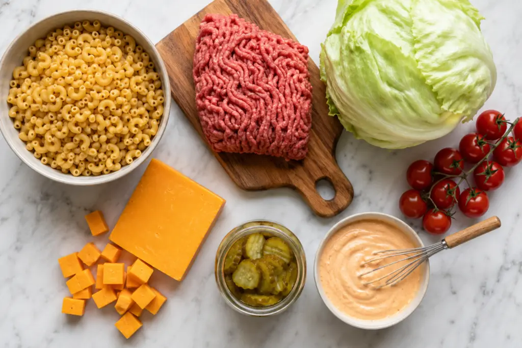 Big Mac Cheeseburger Pasta Salad Recipe 2 fresh ingredients for cheeseburger pasta salad