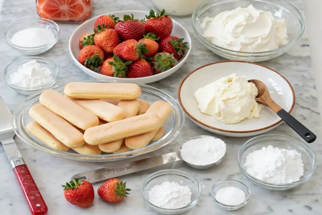 ingredients for strawberry tiramisu cups