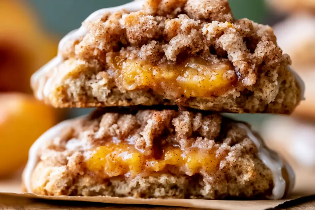 served sourdough peach cobbler cookies with glaze