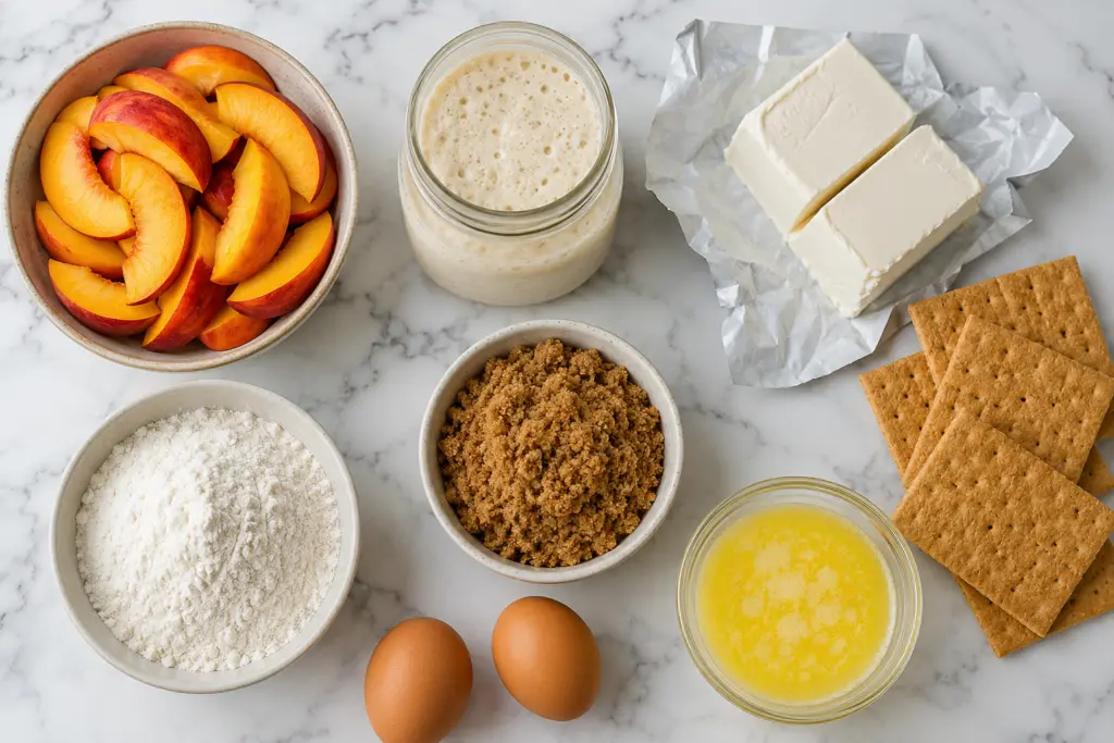 Sourdough Peach Cobbler Cheesecake Bars Recipe 2 sourdough peach cobbler cheesecake bars ingredients