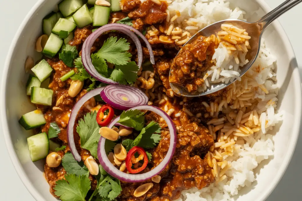 Easy Sweet Chilli Beef Bowls Recipe 6 Sweet Chilli Beef Bowls served for dinner