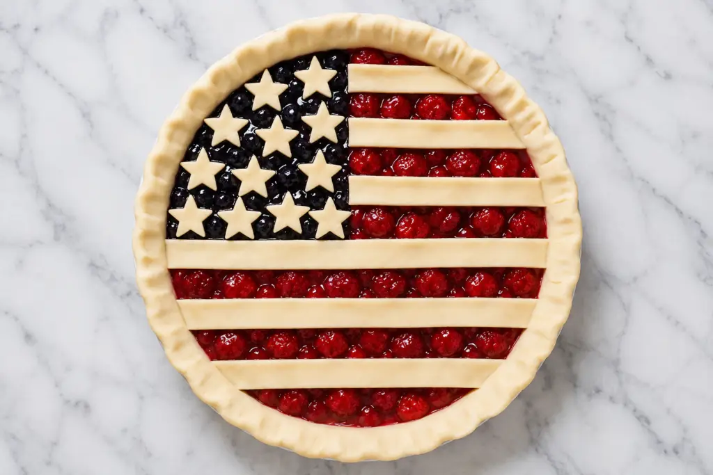 unbaked American flag-themed berry pie