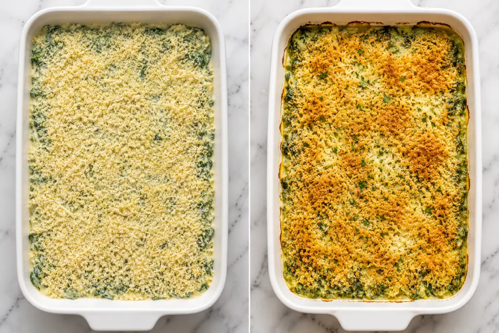 Before and after spinach gratin