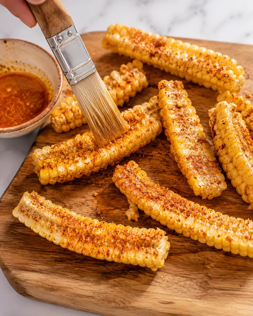Air Fryer Corn Ribs Recipe 4 air fryer corn ribs Brushed with spice glaze