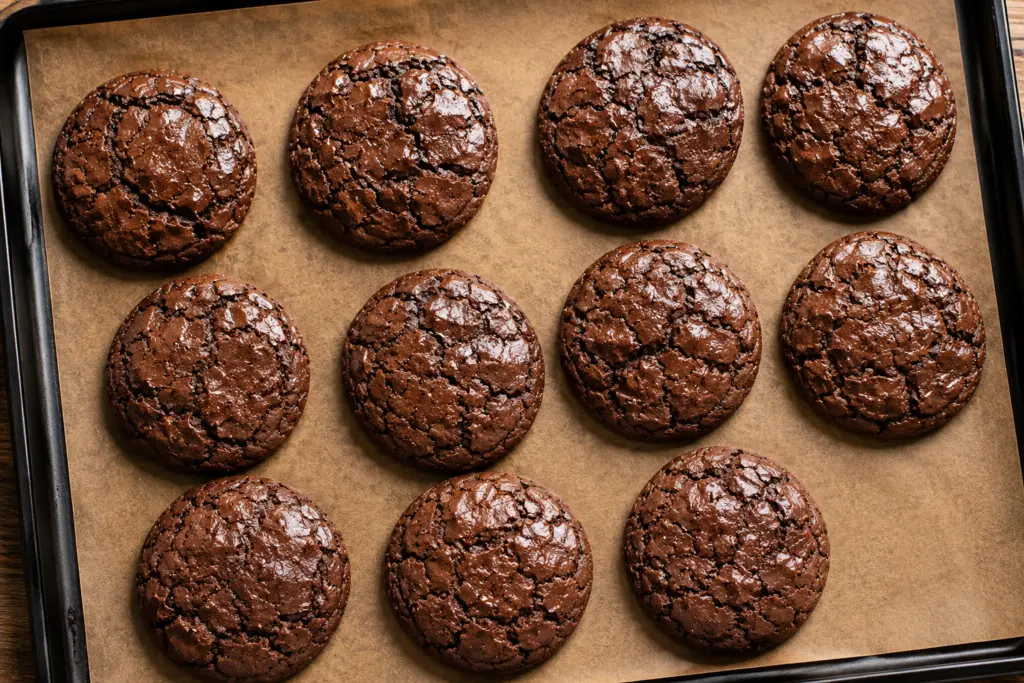 Fudgy 3 Ingredient Cookies Recipe {No Butter, No Flour} 5 Fudgy 3 Ingredient Cookies on Parchment