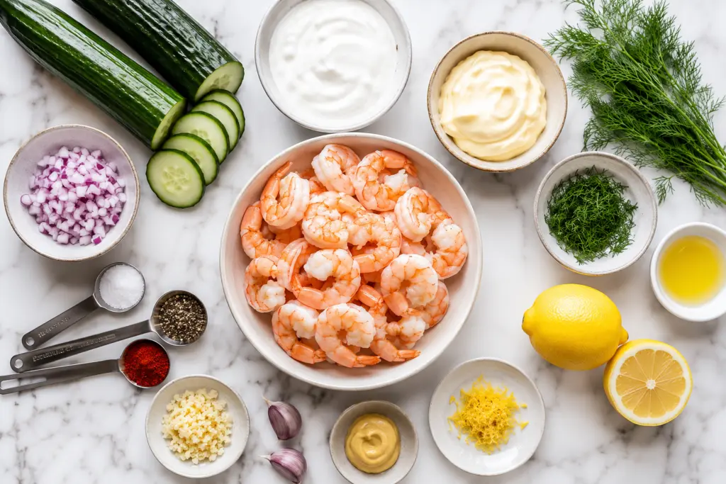 Shrimp Cucumber Salad Mise en Place