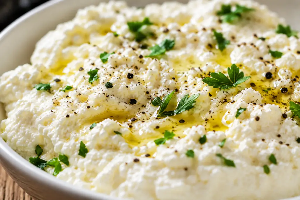 2-Ingredients Homemade Ricotta Cheese 7 Creamy ricotta with olive oil drizzle