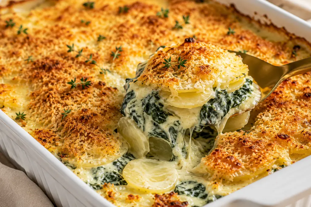 Creamy spinach and potato gratin