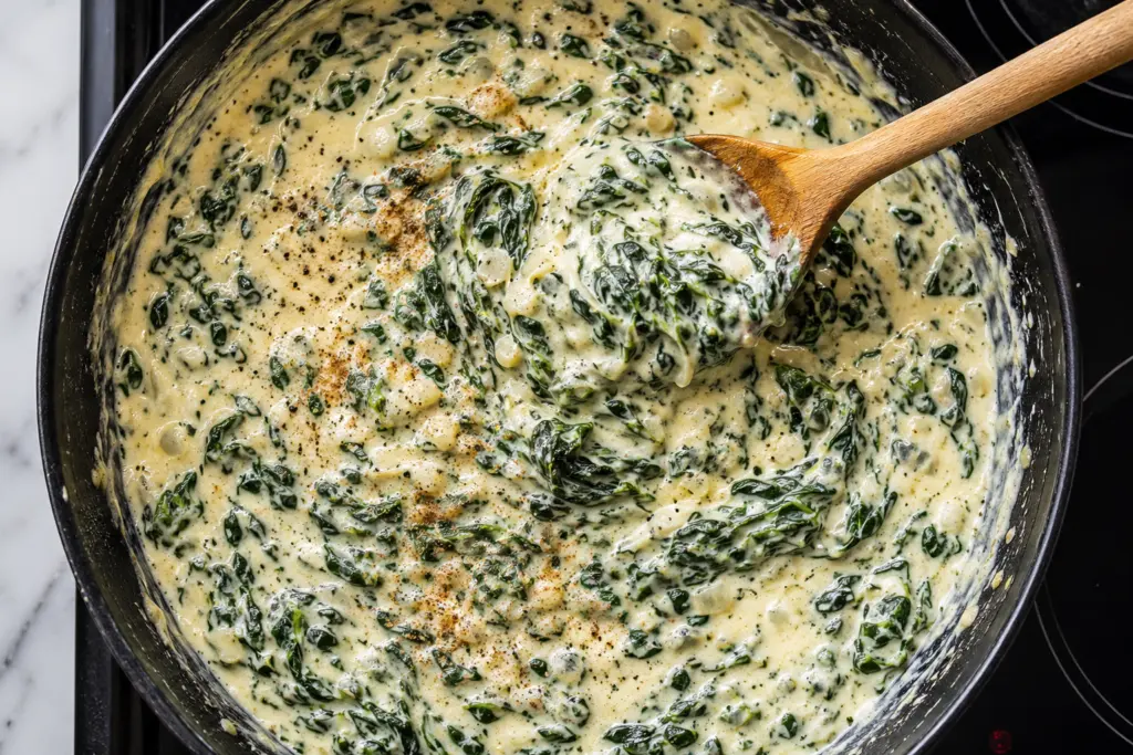 creamy and cheesy spinach mixture