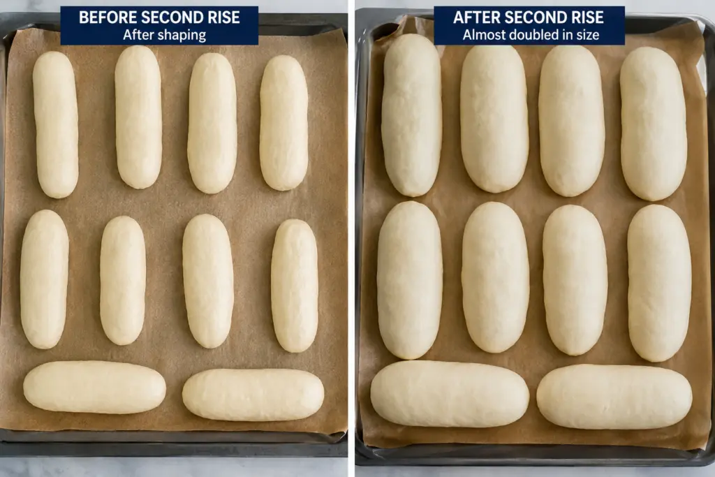 Sourdough Hot Dog Buns Recipe (Overnight Option) 7 Dough rise stages: before and after