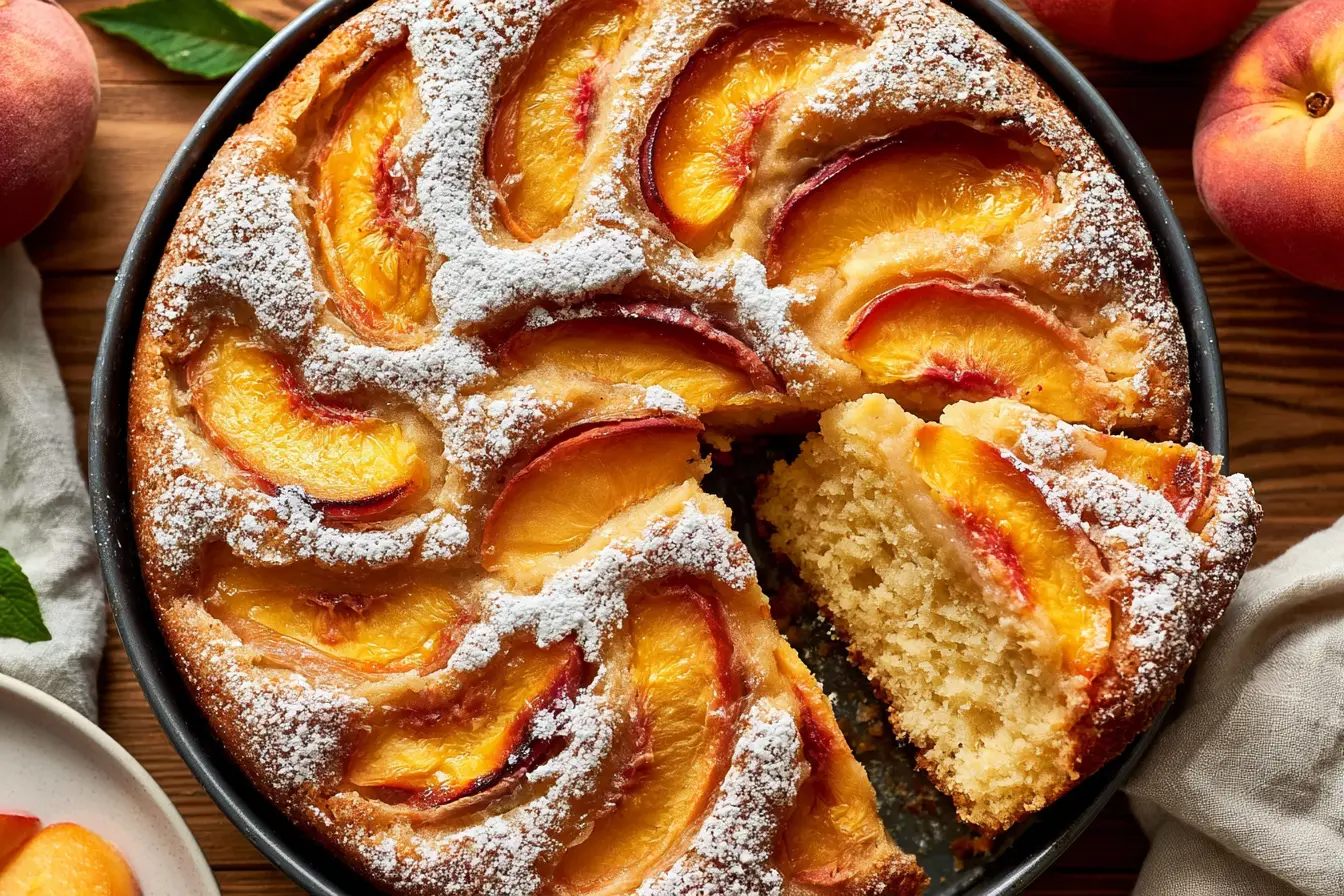 Easy Fresh Peach Cake (With Greek Yogurt)