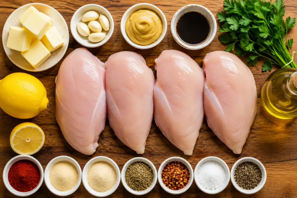 Rich Garlic Cowboy Butter Chicken 2 Flat lay of ingredients for Garlic Cowboy Butter Chicken
