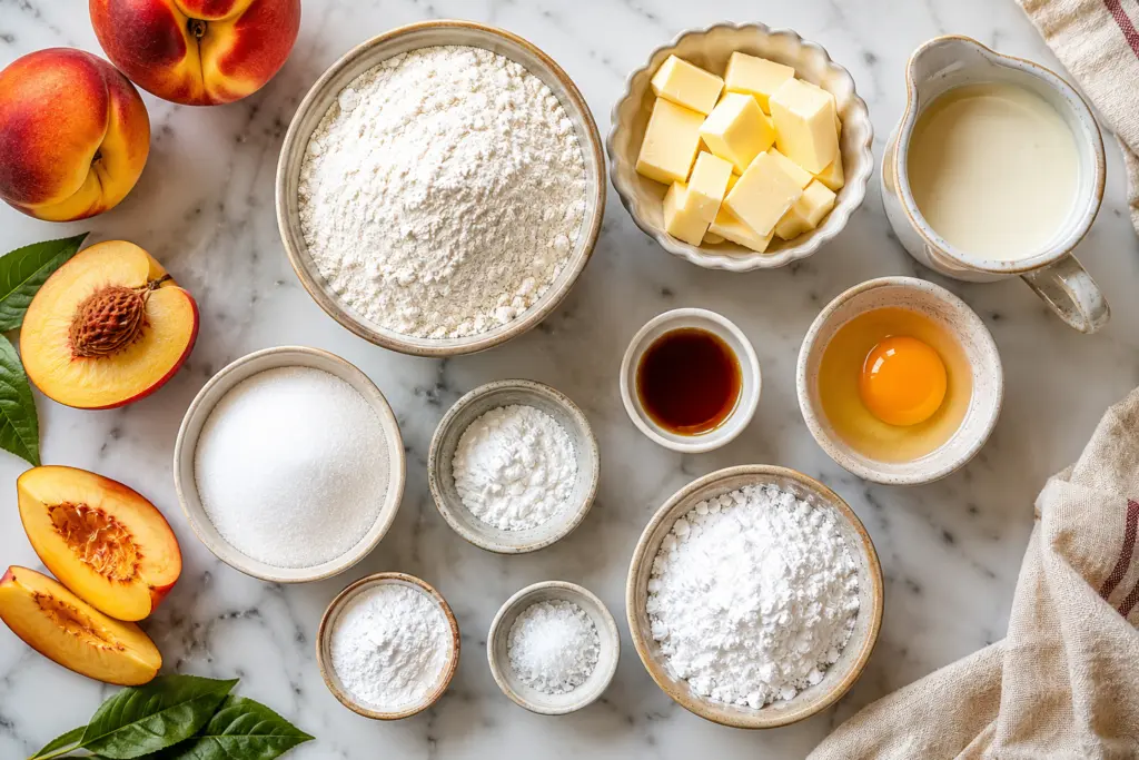 Delicious Peach Scones Recipe 2 Flat lay of ingredients for homemade peach scones