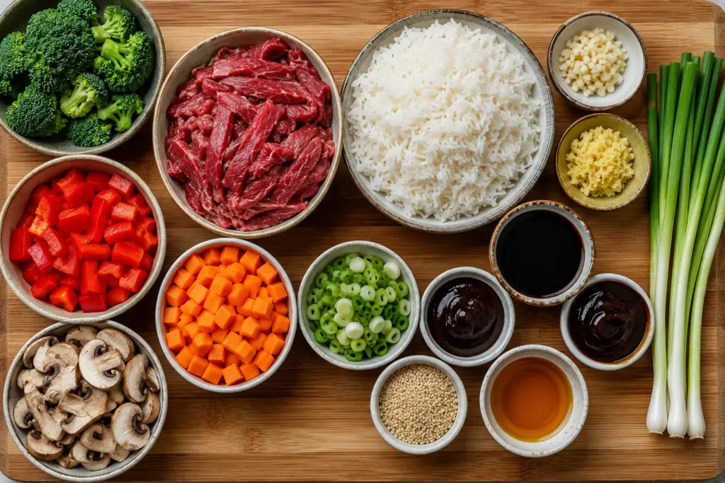 Easy Sticky Beef Fried Rice 2 Fresh ingredients for beef fried rice