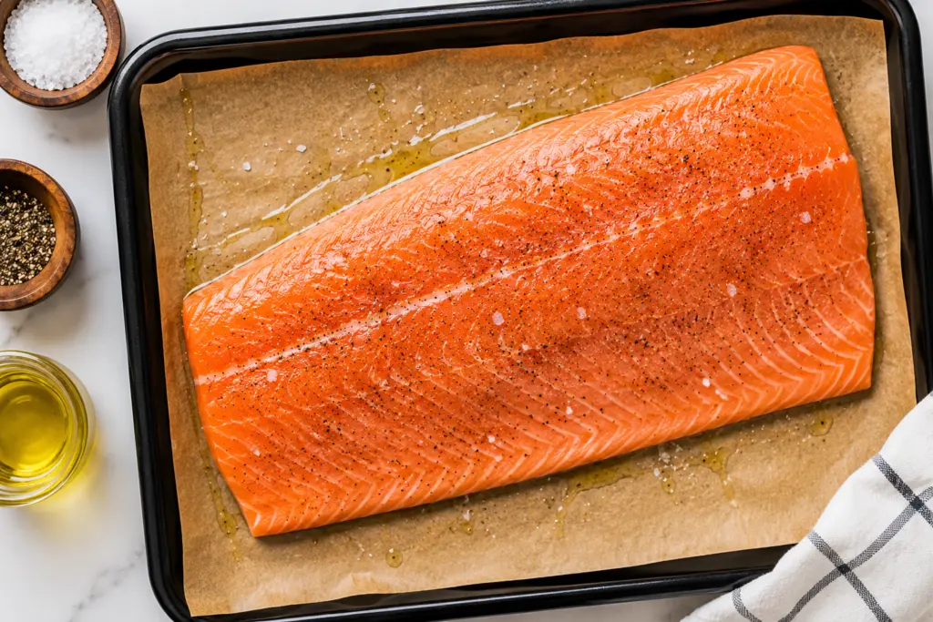 Strawberry Balsamic Glazed Salmon Recipe 3 prep fresh salmon fillet for Strawberry Balsamic Glazed Salmon