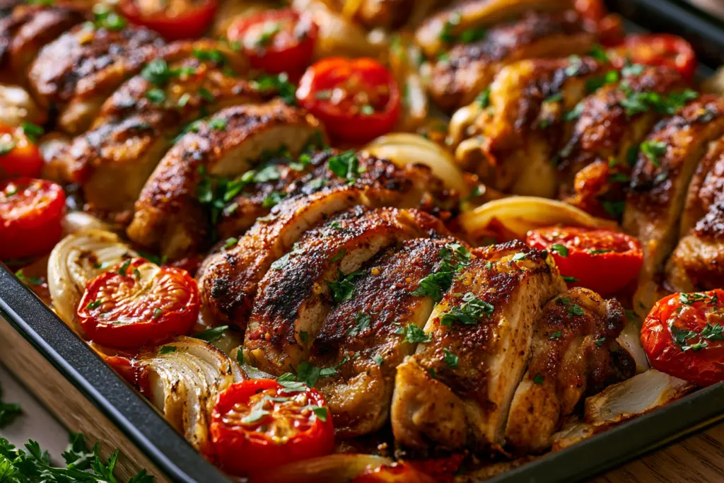 Freshly baked Sheet Pan Chicken Shawarma