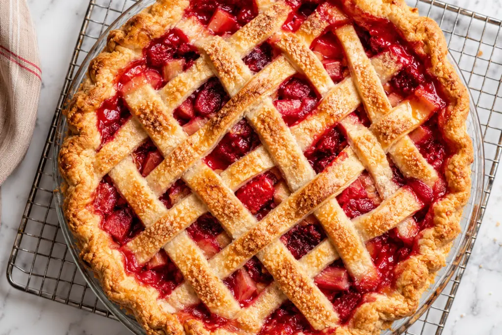Golden strawberry rhubarb pie