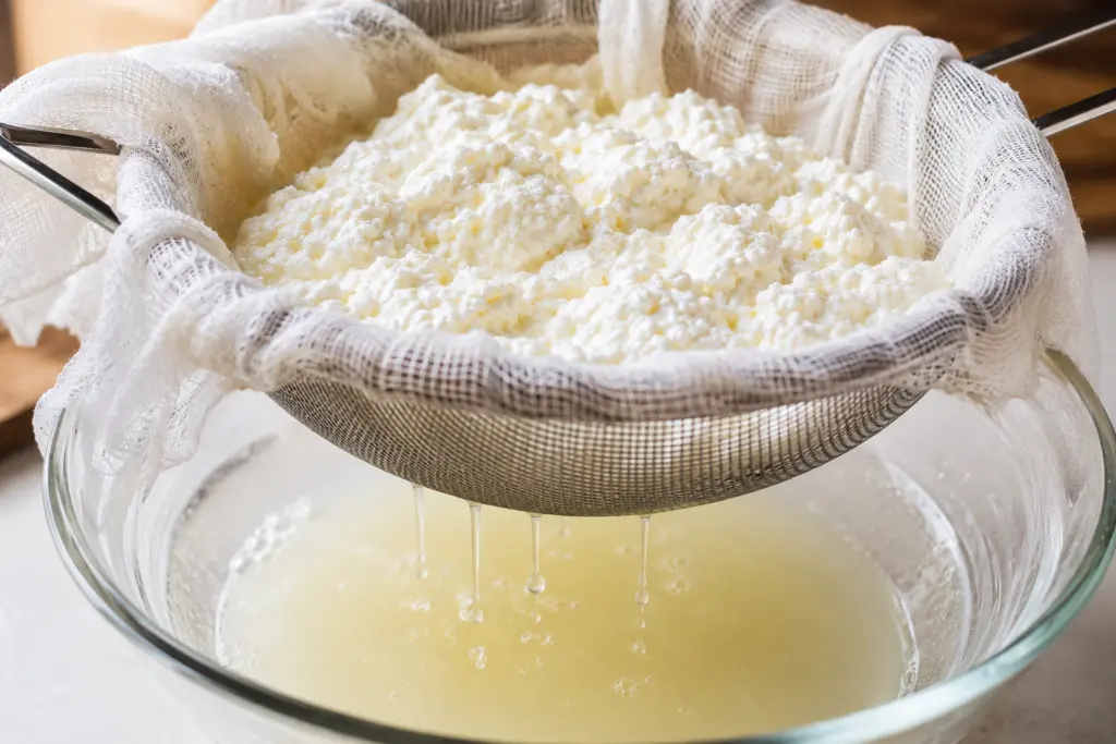 2-Ingredients Homemade Ricotta Cheese 6 Strain the homemade ricotta cheese