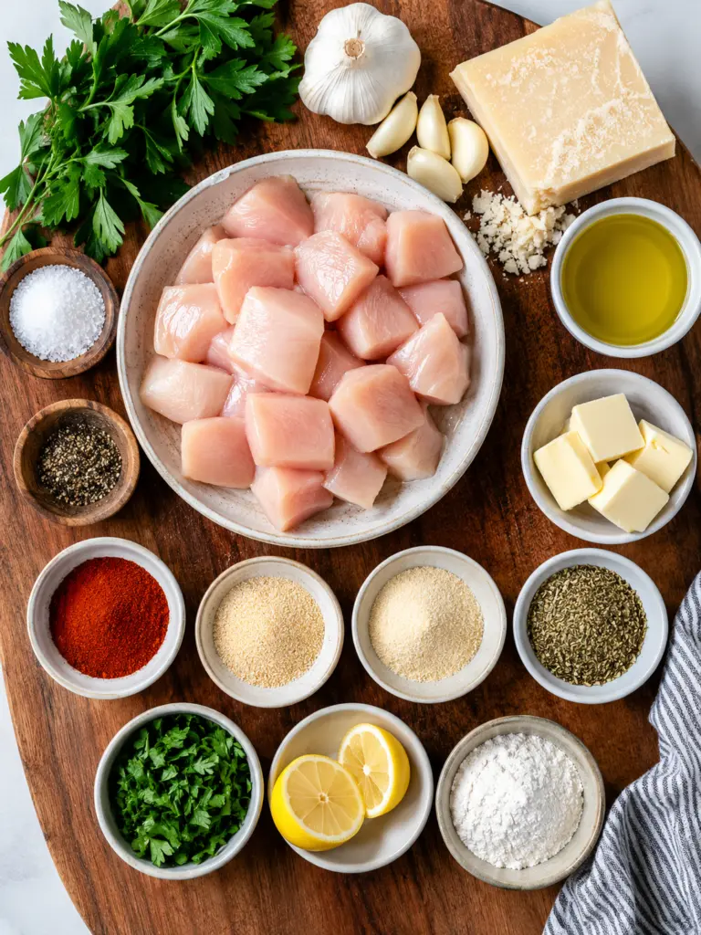Garlic Parmesan Chicken Bites 2 Ingredient prep for Garlic Parmesan Chicken Bites