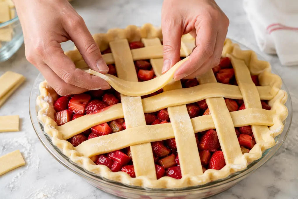 Assemble strawberry rhubarb pie