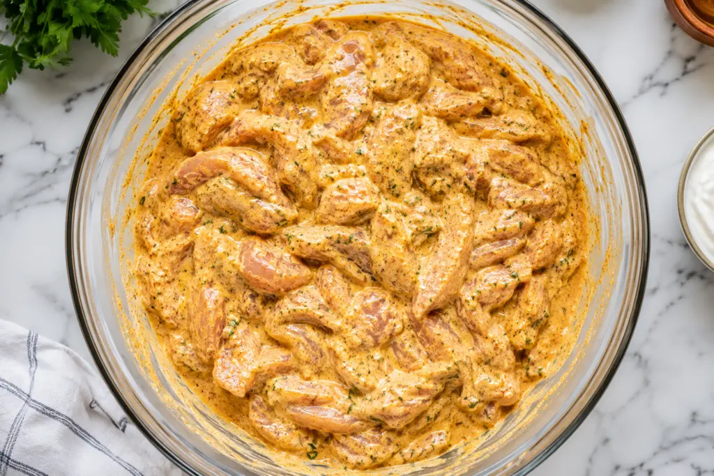 Marinated chicken Shawarma in creamy spice blend