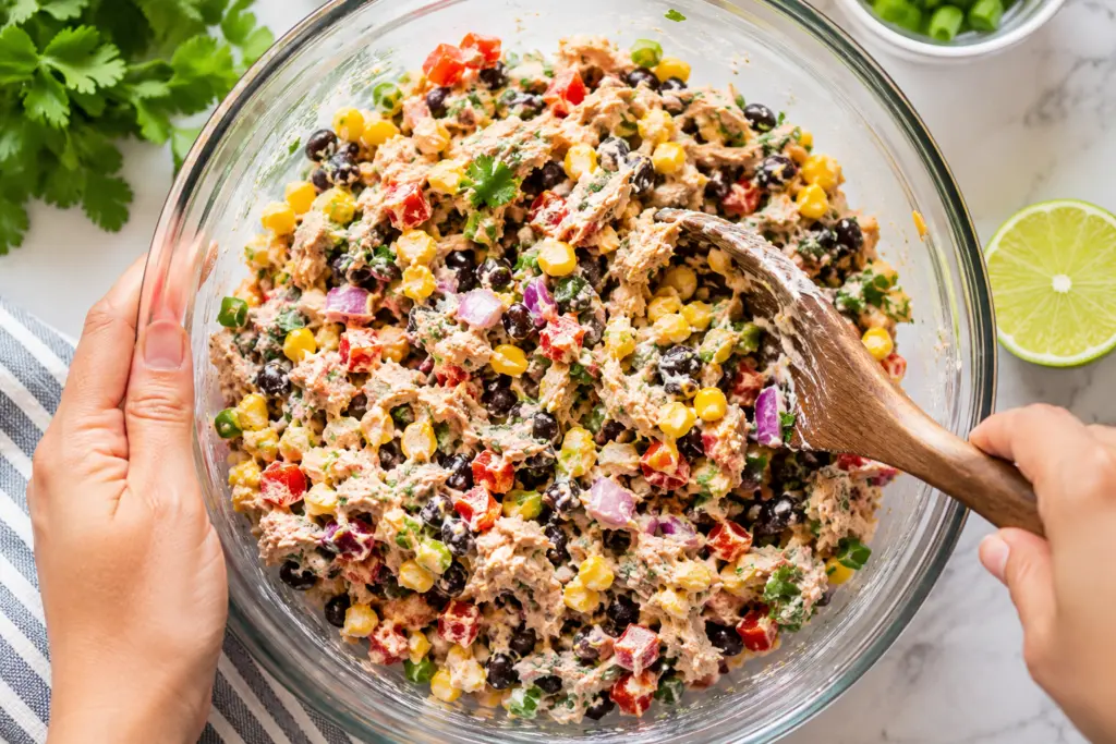 Mixing a vibrant mexican tuna salad