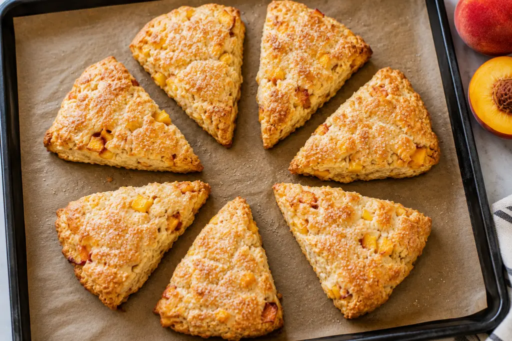 Delicious Peach Scones Recipe 7 Peach Scones on a Baking Tray