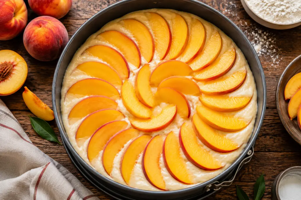 Easy Fresh Peach Cake (With Greek Yogurt) 4 Peach cake prep on table
