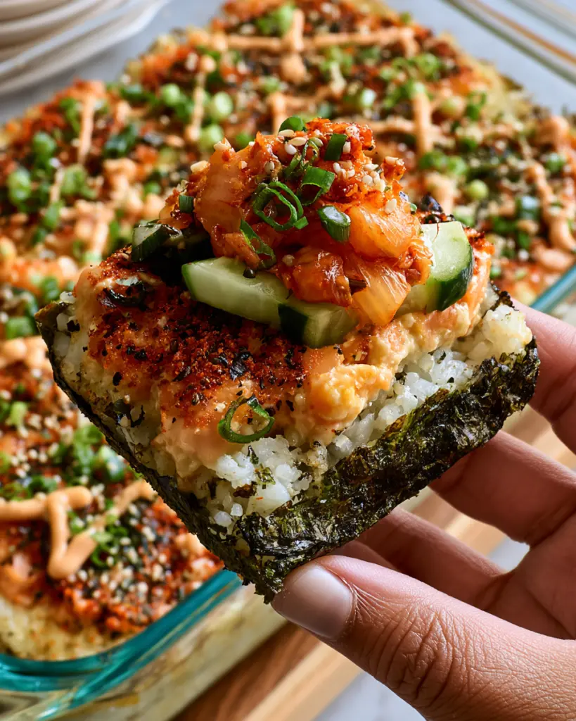 Viral TikTok Salmon Sushi Bake Recipe 7 Salmon Sushi Bake serving