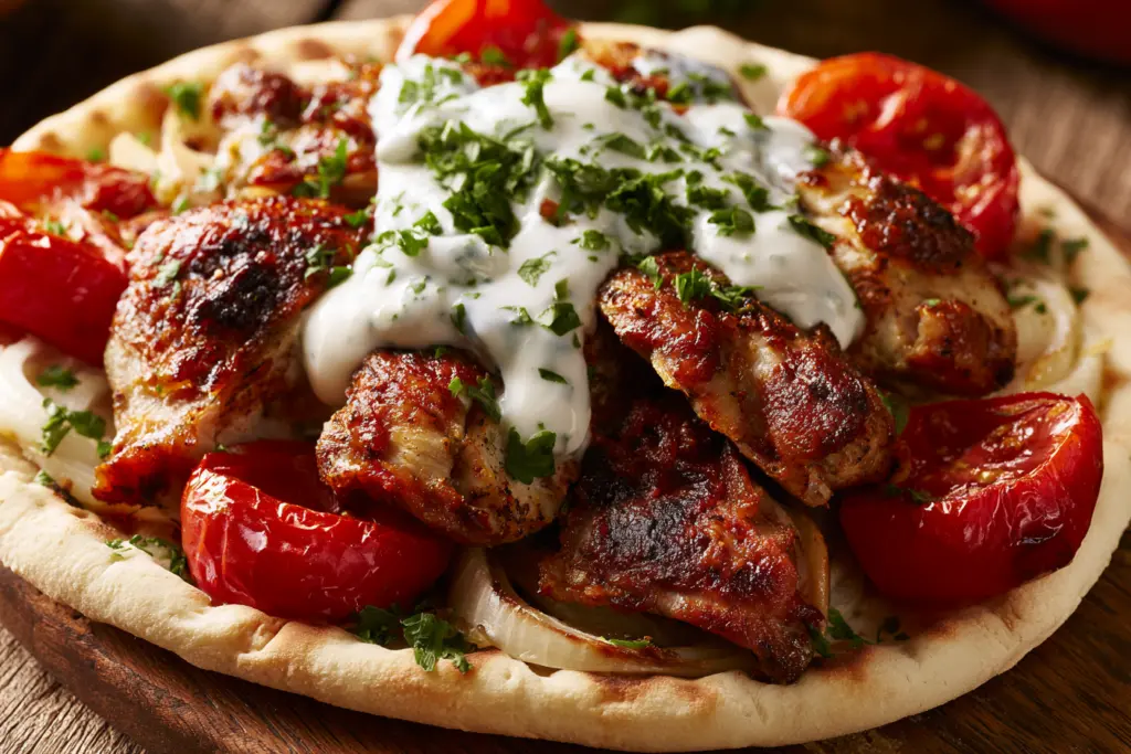 Sheet Pan Chicken Shawarma in a pita bread