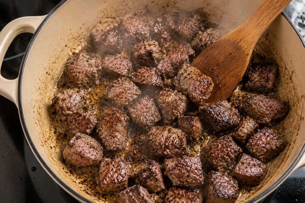 Best Beef Tips with Gravy Recipe 3 Browning the Beef for Beef Tips with Gravy
