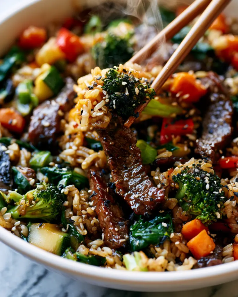 Sticky Veggie Beef Fried Rice