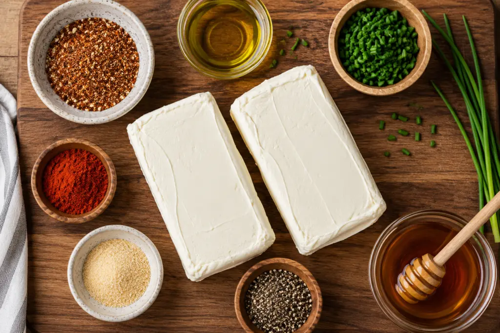 Viral Smoked Cream Cheese Recipe 2 a flat lay of ingredients for smoked cream cheese