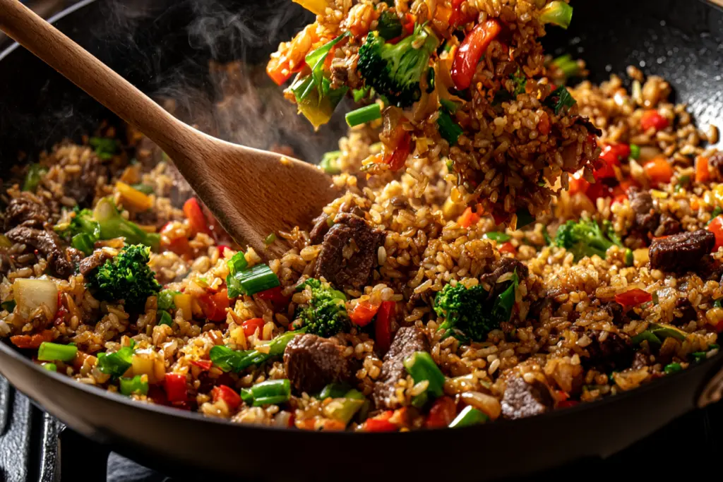 Easy Sticky Beef Fried Rice 5 Beef fried rice cooking