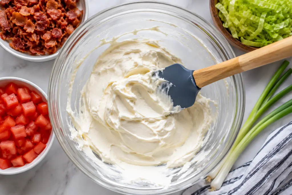 Easy 4 Ingredient Cold BLT Dip Recipe 3 Mixing the Cold BLT Dip