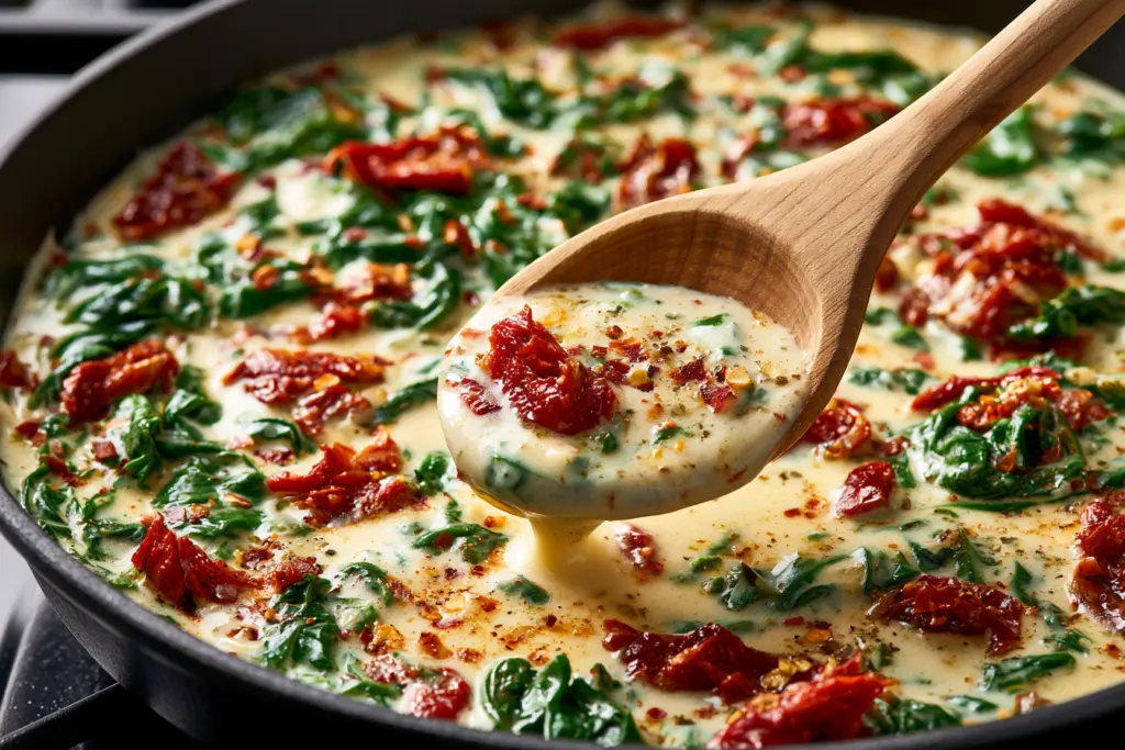 One-Pan Tuscan Chicken Recipe 4 creamy garlic Parmesan sauce for one-pan tuscan chicken