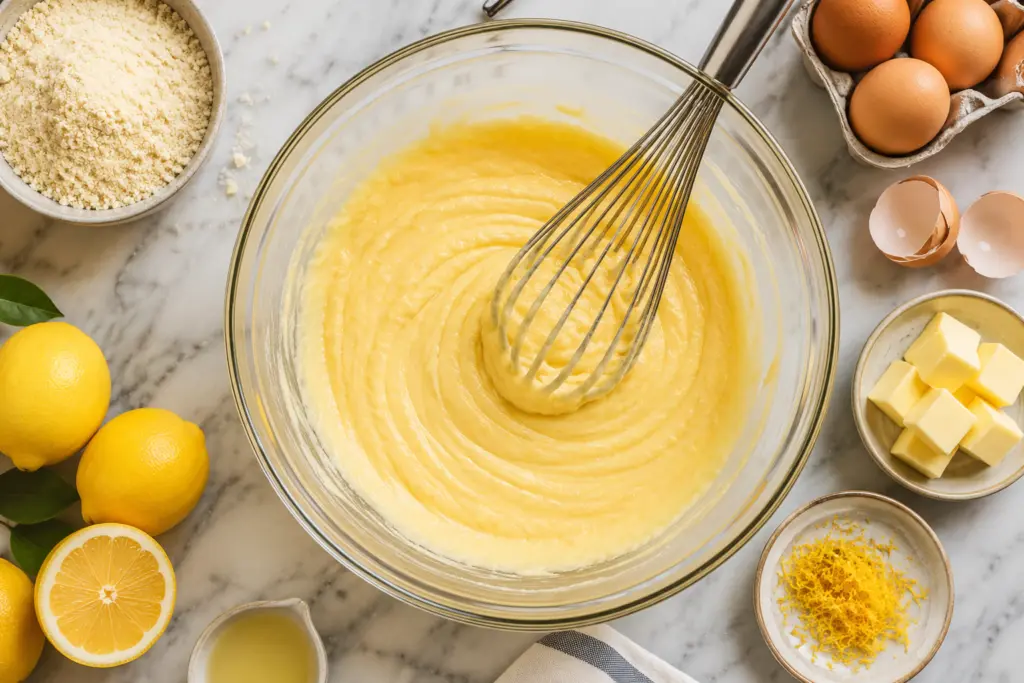 Smooth flourless lemon cake batter