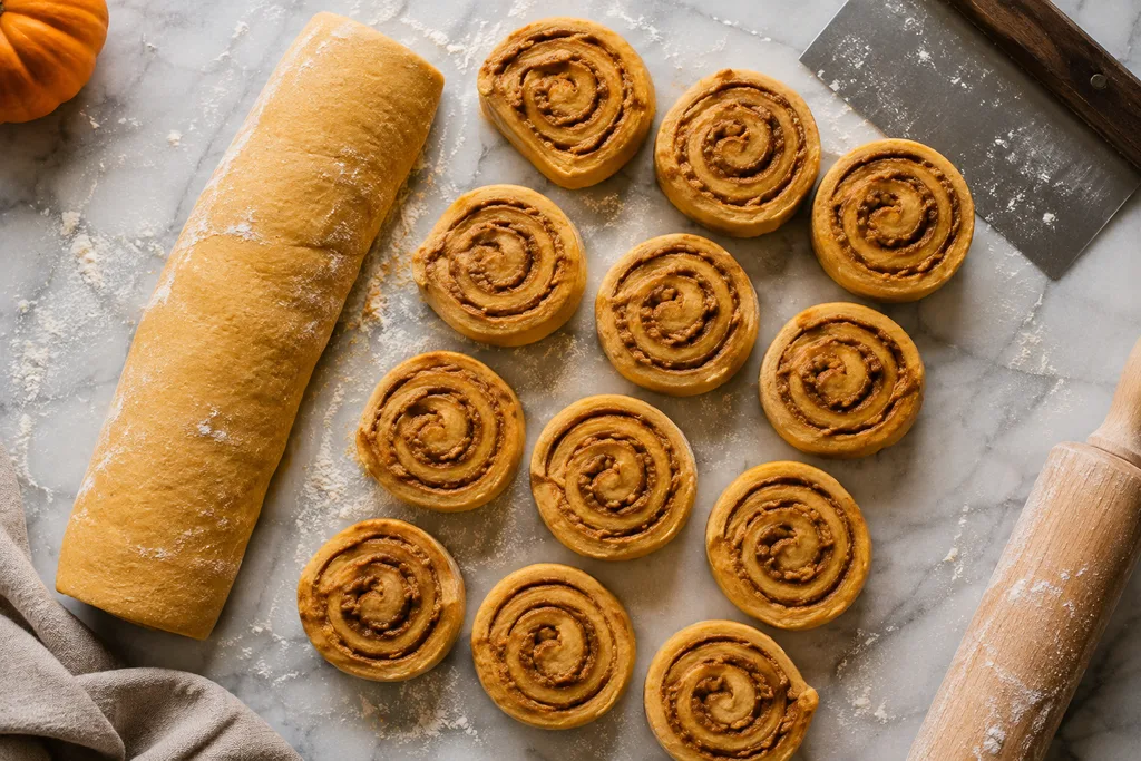 Sourdough Pumpkin Cinnamon Rolls Recipe 6 Roll and Slice the sourdough pumpkin cinnamon rolls dough