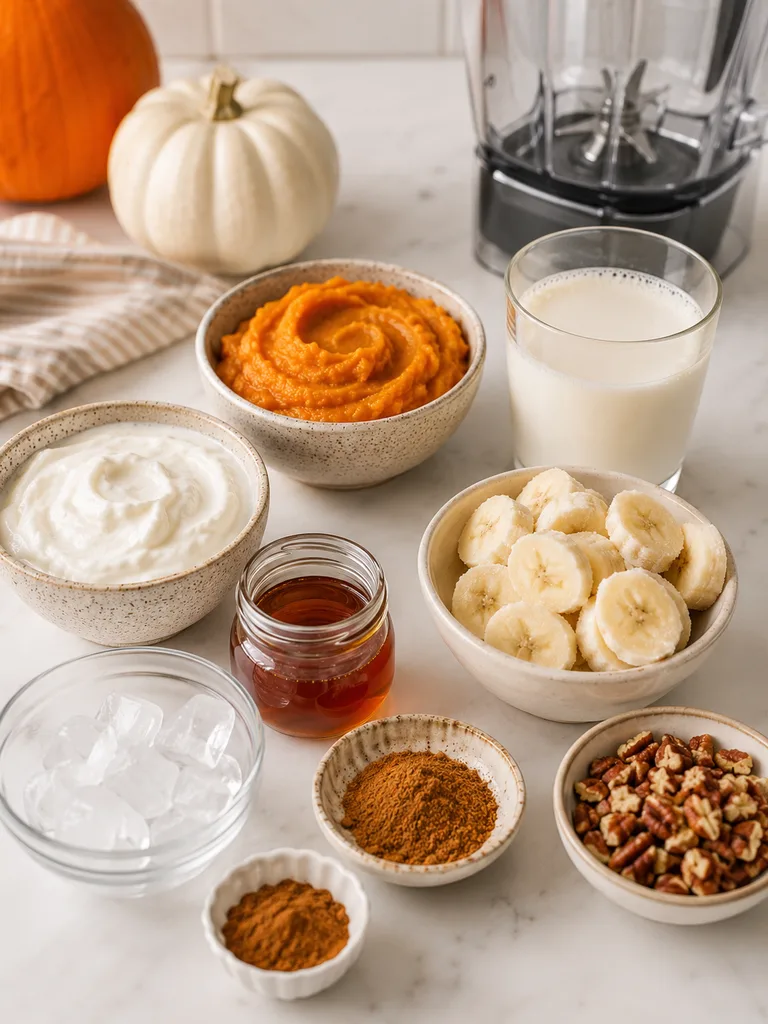 Autumn Pumpkin Pie Smoothie Ingredients Setup