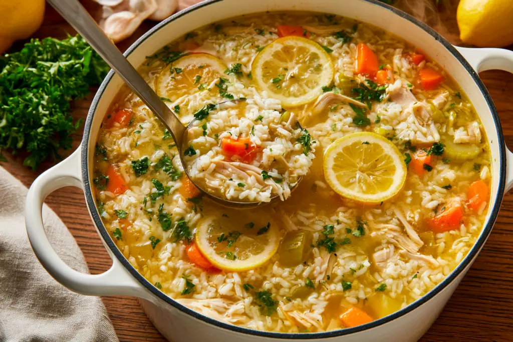 Chicken Lemon Rice Soup Pot