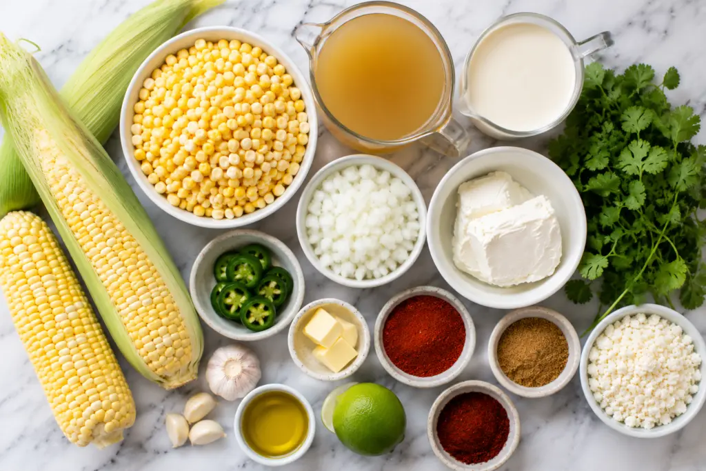 Easy Mexican Street Corn Soup 2 Flat lay of ingredients for Mexican Street Corn Soup