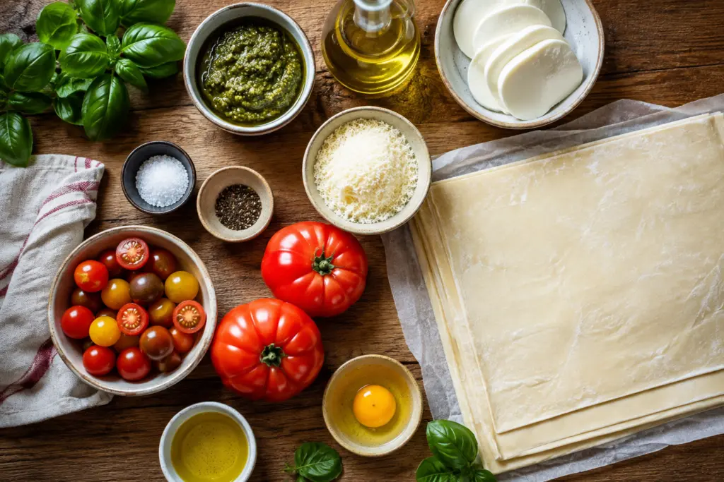 Puff Pastry Tart Recipe Ideas (Quick and Easy) 2 Flat lay of ingredients for a savory puff pastry tart