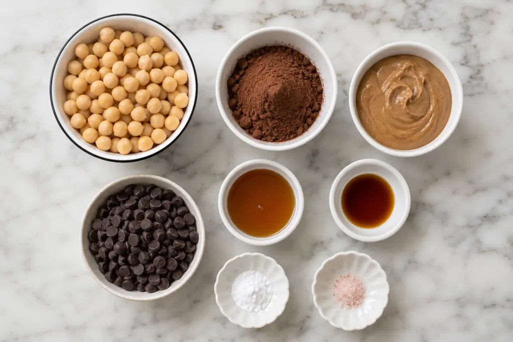 Chocolate Chickpea Brownies Recipe 3 a Flat lay of ingredients for chocolate chickpea brownies
