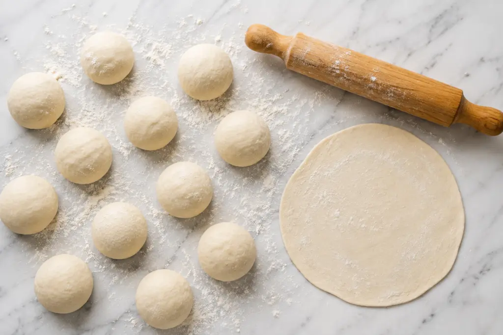 sourdough discard tortillas Dough Prep Flat Lay