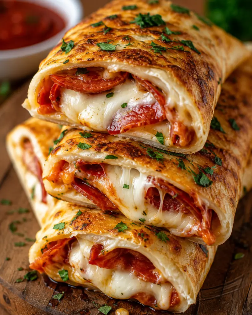 Gooey baked pizza wraps