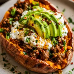 Honey Ground Beef Sweet Potato Boats Recipe Card
