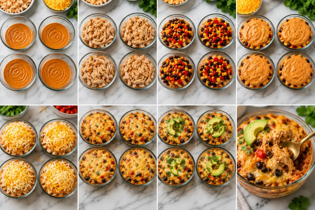 Easy High-Protein Chicken Enchilada Bowls with Cottage Cheese 5 Layered Chicken Enchilada Bowls