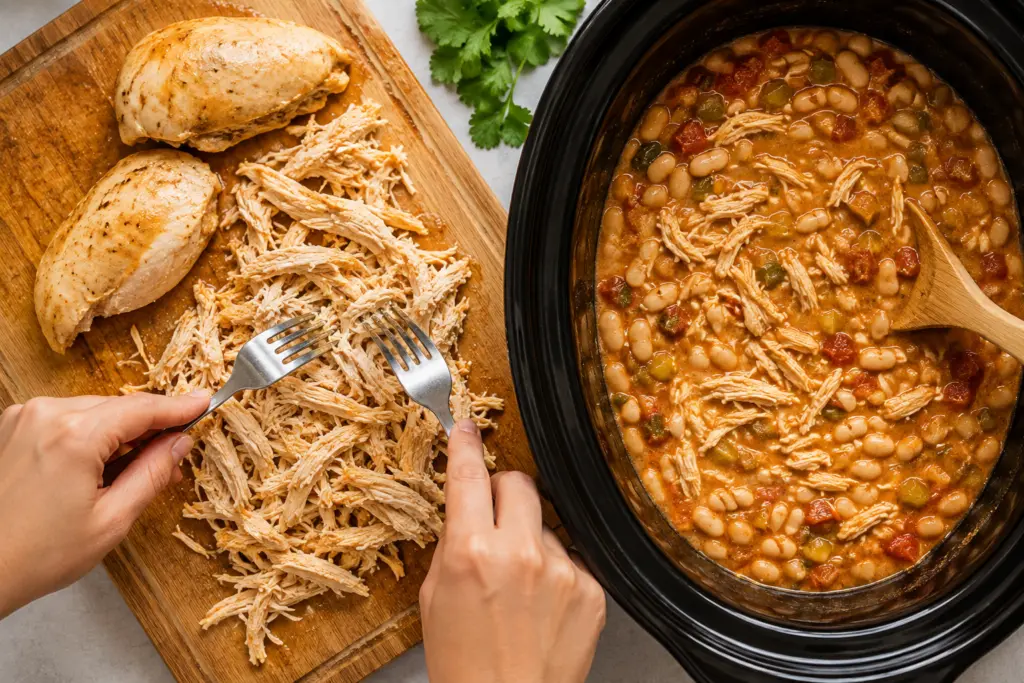 Crockpot Buffalo Chicken Chili 4 Shred the Chicken