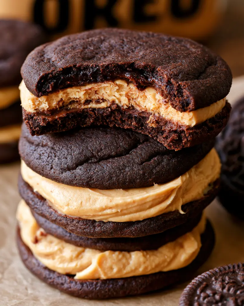 Soft Sourdough Oreo Cookies with Easy 3-Ingredient Peanut Butter Frosting